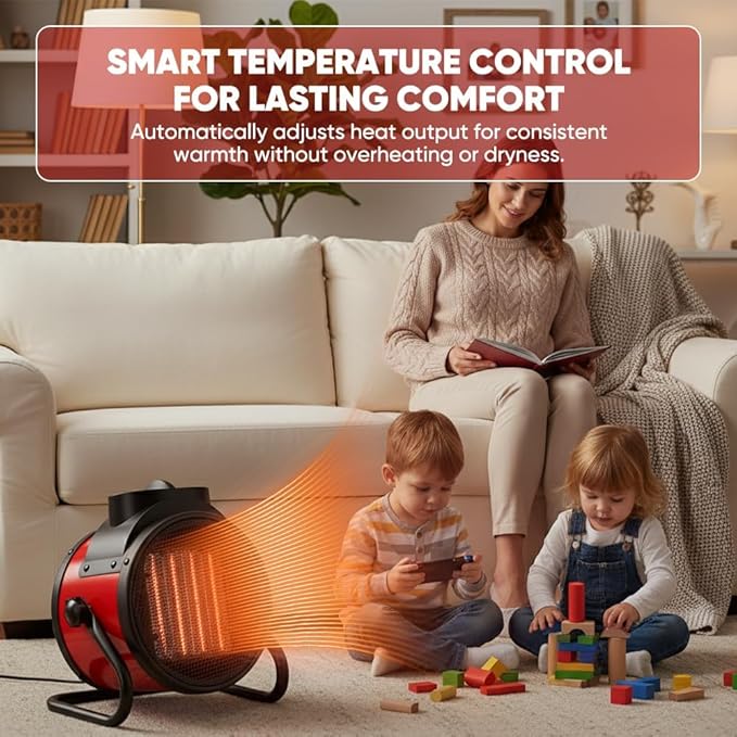 Saker 3000W Portable Ceramic Heater with Adjustable Thermostat, PTC Fast Heating Technology, 90° Oscillation & Safety Protection for Home Office Workshop