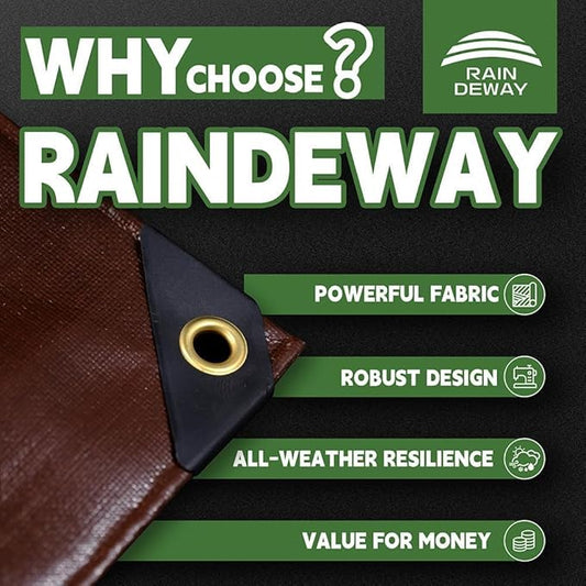 RAINDEWAY 10x14 Feet Super Heavy Duty Tarp 18 Mil,UV Resistant, Weatherproof, Multipurpose Waterproof Poly Tarp Cover with Grommets and Reinforced Edges,Brown Tarps
