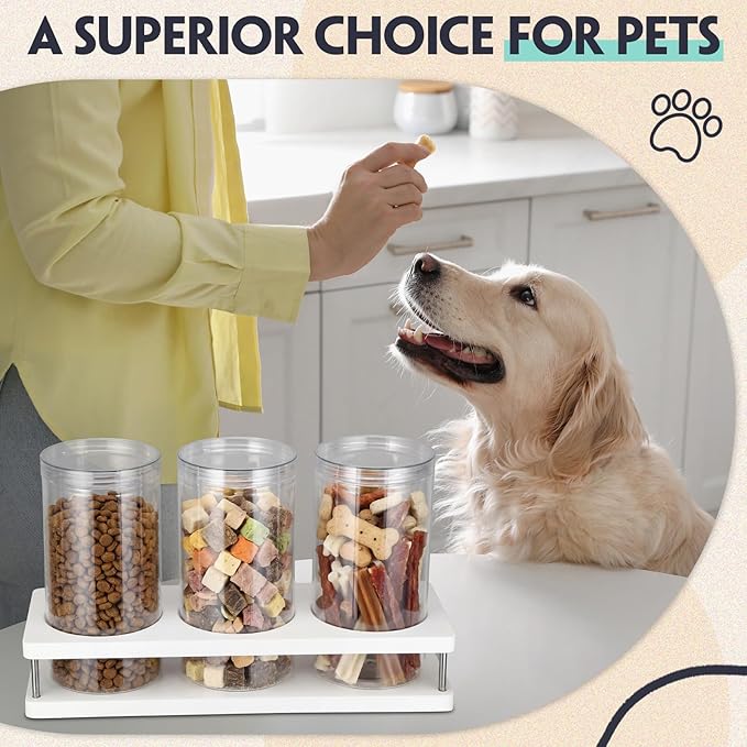 Suclain Dog Treat Container Set for Countertop Includes 3 Treat Jars, 1 Food Storage Tray with Sticker and Pen Farmhouse Pet Food Storage Organizer Gift for Pet Dog Owners