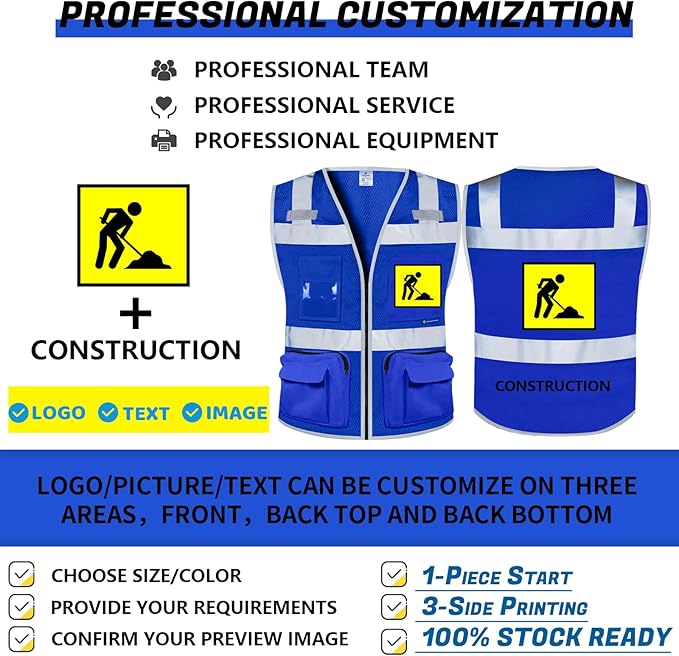 BeautyWill Custom Logo Safety Vest Class 2 High Visibility Reflective Vest for Men - Personalized Logo Team Vest
