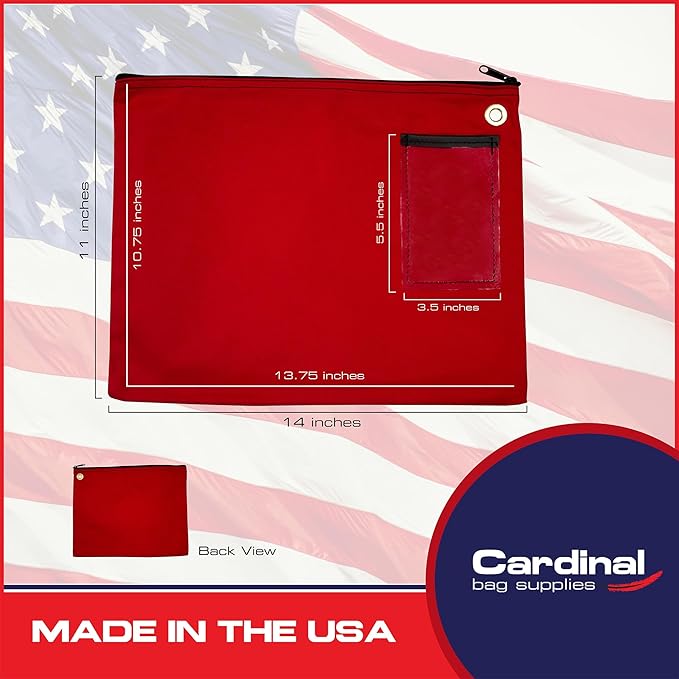 Interoffice Transit Mailbag, Canvas Envelope, Grommet for Padlock & Zip Tie, Large Zipper Pouch, Sack for Documents, 14 x 11 inch (Red)