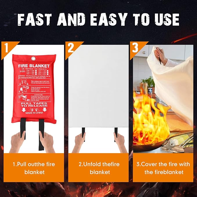 Moukeren Fire Blanket Fire Emergency Blankets for Home Kitchen, Survival Safety Flame Suppression Fiberglass Fireproof Flame Retardant for Fireplace Car Office Camping