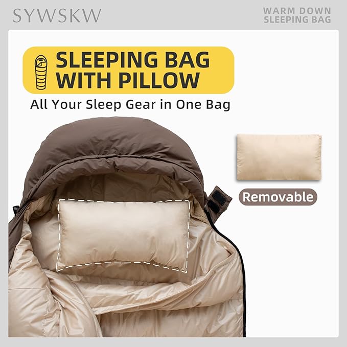 Down Sleeping Bag with Pillow, Ultralight Rectangular Sleeping Bag for Adults, Youth Backpacking,Hiking and Camping Outdoor with YKK Two-Way Zipper 680 FP Down