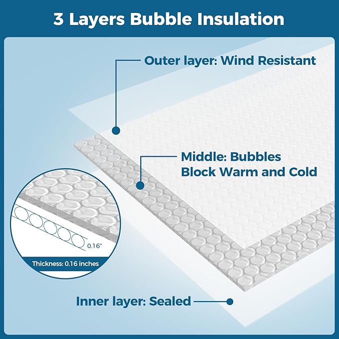 Window Insulation for Winter, Curtain Size 38 Inch x 62 Inch, Thermal Insulated Plastic Bubble for Winterizing, Fits up to 3 x 5 Ft Windows to Keep Warm