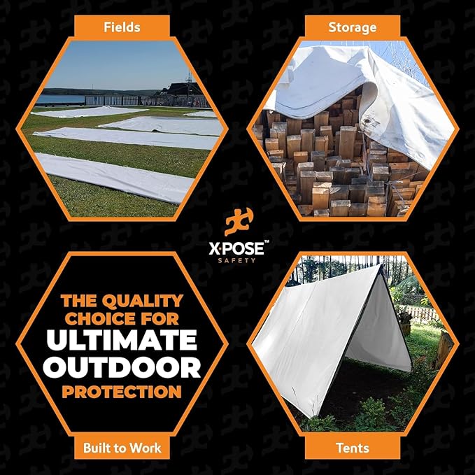 Heavy Duty White Poly Tarp 10' X 10' - Bulk Half Pallet (150 Pack) - Multipurpose Protective Cover - Durable, Weather Proof & Tear Resistant - 12 Mil Thick Polyethylene - by Xpose Safety