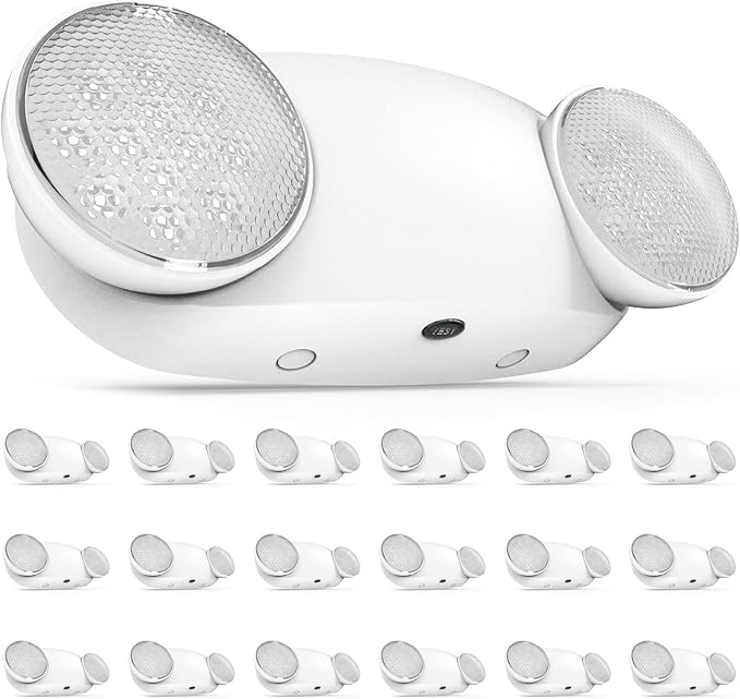 Sunco 18 Pack Emergency Light Outdoor LED, Backup Battery, Two Adjustable Bug Eye Head Lights, 94V-0 Fire Resistant, 6500K, 200 Lumens 120-277V, 2W, Wall Mount, White UL