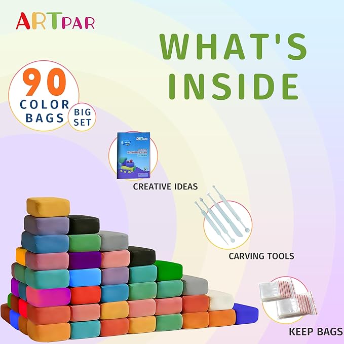 Air Dry Clay for Kids,90 Colors Modeling Model Magic Clay,DIY Molding Clay Starter Kit with Sculpting Tools,Soft and Non-Sticky,Art and Crafts for Boys & Girls 3-12 Years Old.