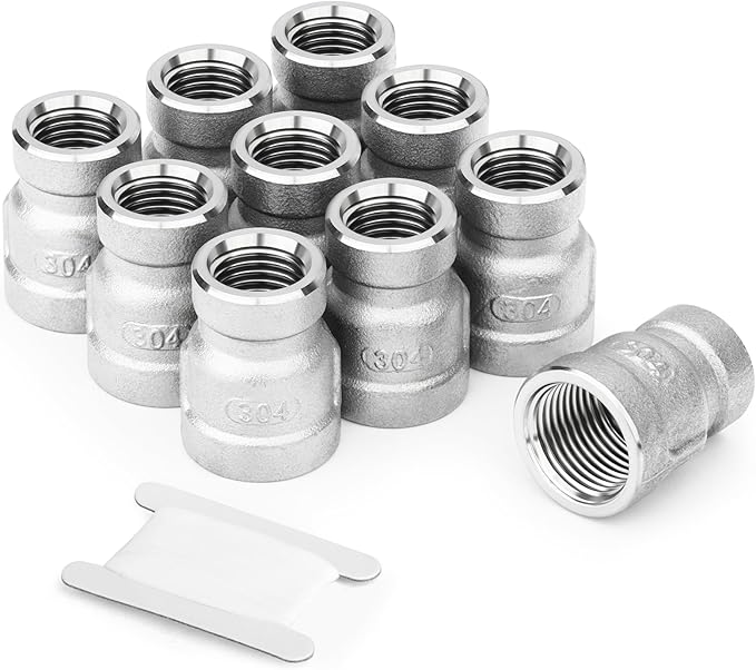 TAISHER 10PCS 304 Stainless Steel Cast Pipe Fitting, Reducer Coupling, 1/4" x 1/8" NPT Female Threaded