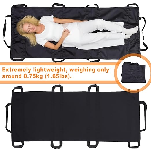 Portable Transport Stretcher with 10 Handles – Lightweight Dog Stretcher & Gurney, Patient Animal Mover for Emergency Casualty Evacuation, 300lbs Capacity (Black) Large