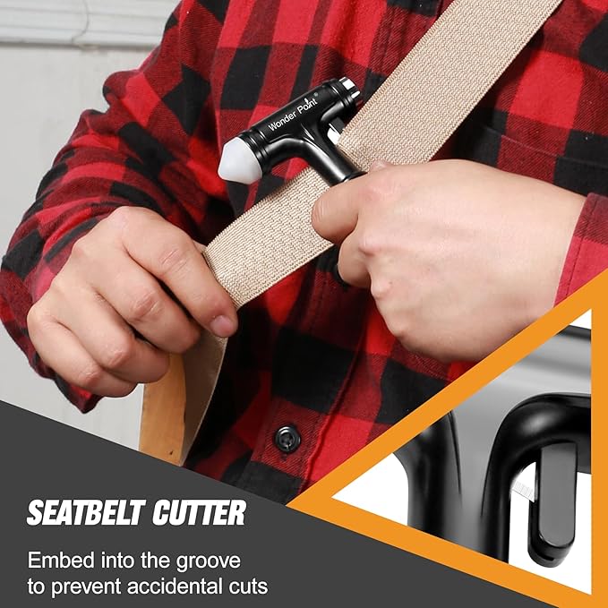 Car Window Breaker, Automotive Safety Hammer with Seatbelt Cutter, 3-in-1 Emergecy Escape Tool Car Metal Window Breaker Seatbelt Cutter, Aluminium Alloy Glass Breaker Hammer(Black 2Pack)