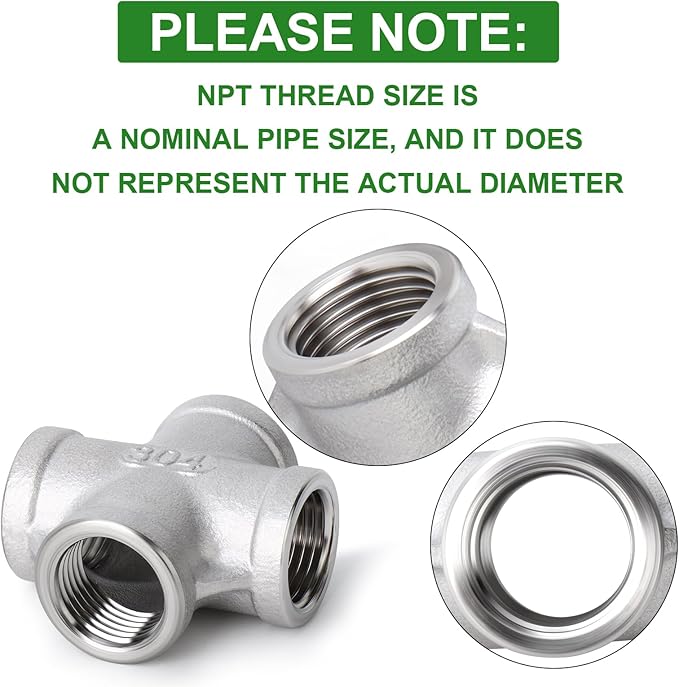 TAISHER 1PCS Stainless Steel 4 Way Pipe Fittings, 4" x 4" x 4" x 4" NPT Female Pipe Fittings