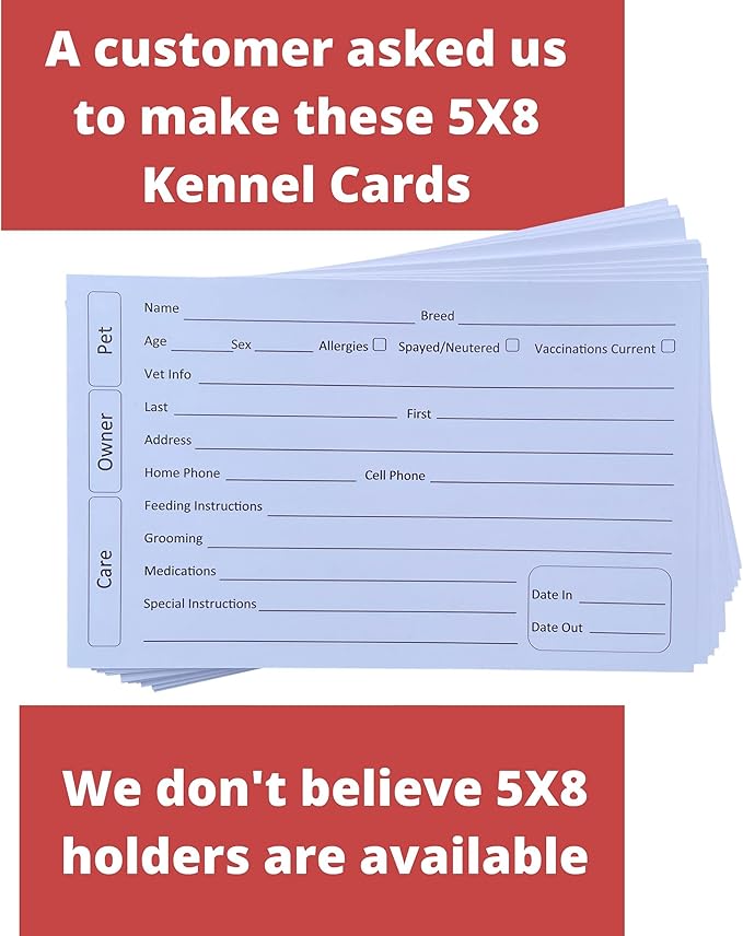 5X8 Inch Kennel Cards (100 Pack) Cat and Dog Boarding Supplies, Kennel Card and Pet Profile Record Card for Veterinarian, Shelter, Grooming