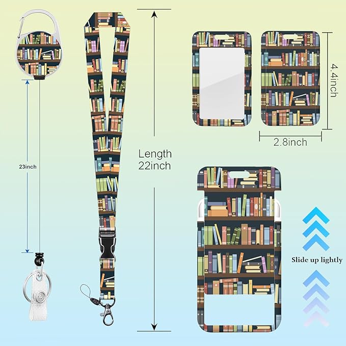 Book Badge Holder Lanyard ID Card Holders Detachable Name Tag Clips Cute Funny Teacher Office Gifts Women Man Cate Badge Holder Teacher Lanyard with id Holder