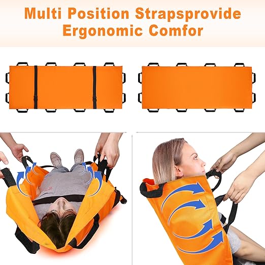 Portable Transport Stretcher with 12 Handles，Dog Stretcher & Gurney with Carrying Bag Patient Animal Mover Travel Size Emergency Casualty Evacuation-Capacity 400lbs (Orange)