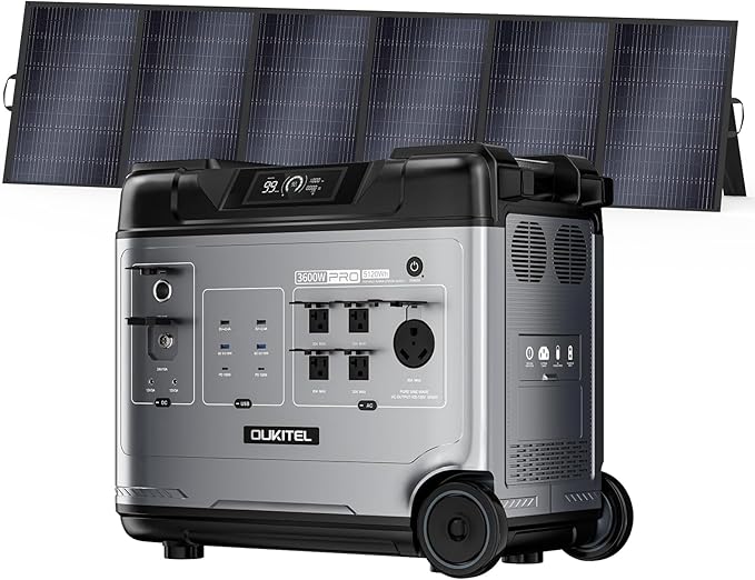 OUKITEL P5000 Pro 5120Wh Portable power station with 500W Solar Panel, Solar Generator LiFePO4 battery 3600W AC Output(6000 Peak) & 1800W Fast Charge for Home Backup, Outdoor Camping with APP Control