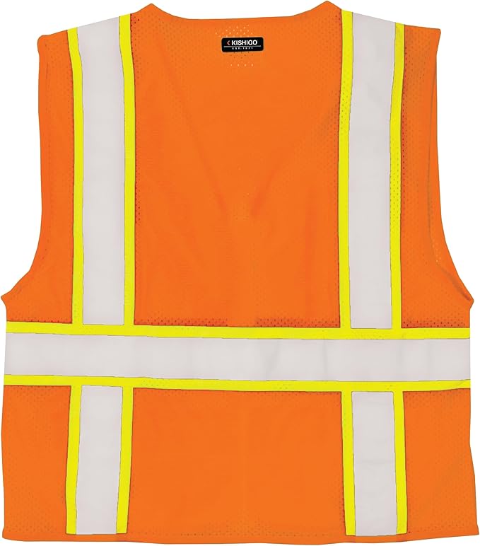 Kishigo All Mesh Contrast Unisex Reflective Safety Vest 1195, ANSI Type R/Class 2, 6 Pockets Zipper, Reflective Lining