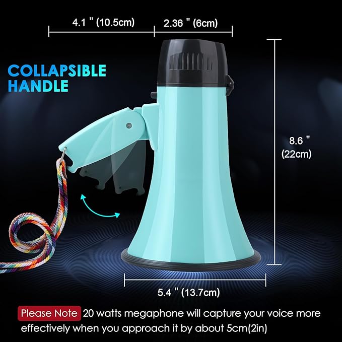 MyMealivos 20w Megaphone Speaker Portable Voice Changer Bullhorn with 6 Different Sound Effects & Built-in Siren and Record & Adjustable Volume Loud Speaker for Outdoor Sports, Party