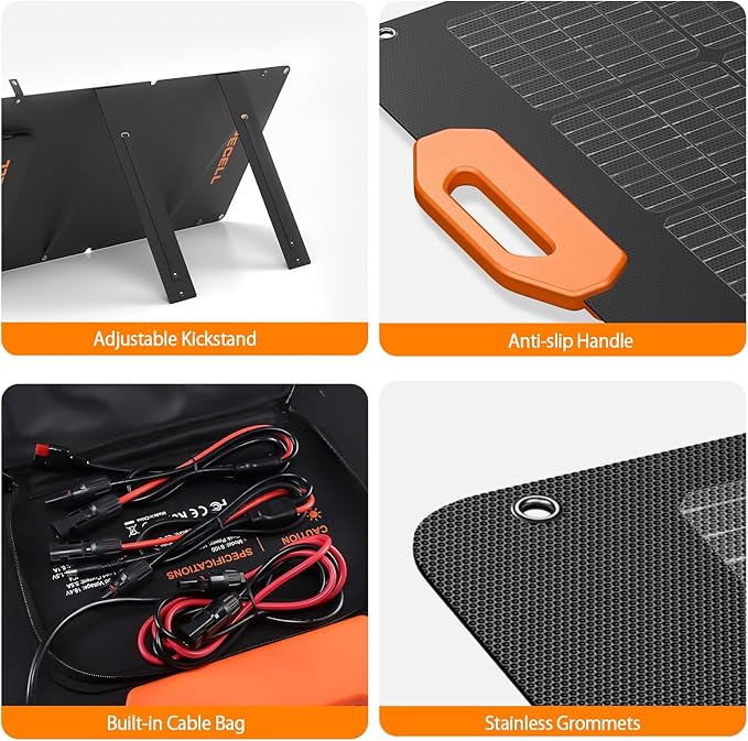 GRECELL 100W Solar Panel, 21.5V Portable Foldable Solar Panel 24% High Efficiency with Fast Charger and Adjustable Kickstand for Power Station, Solar Cell Charger for Outdoor Camping RV Van Travel