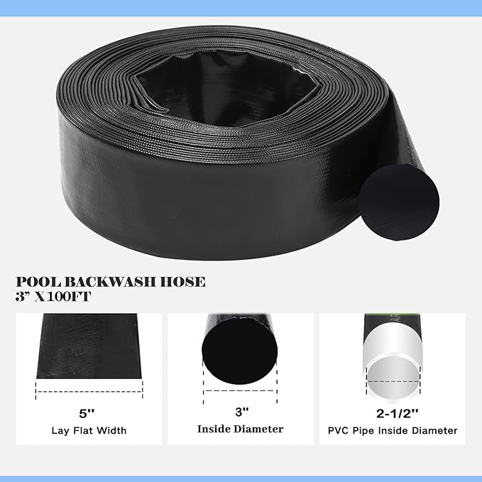 Eastrans 3'' x 100 FT Pool Backwash Hose with 2 Hose Clamps,Extra Heavy Duty Discharge Hose,Drain and Filter Pump Hoses for Swimming Pool,Super wear-resistant,weather blast