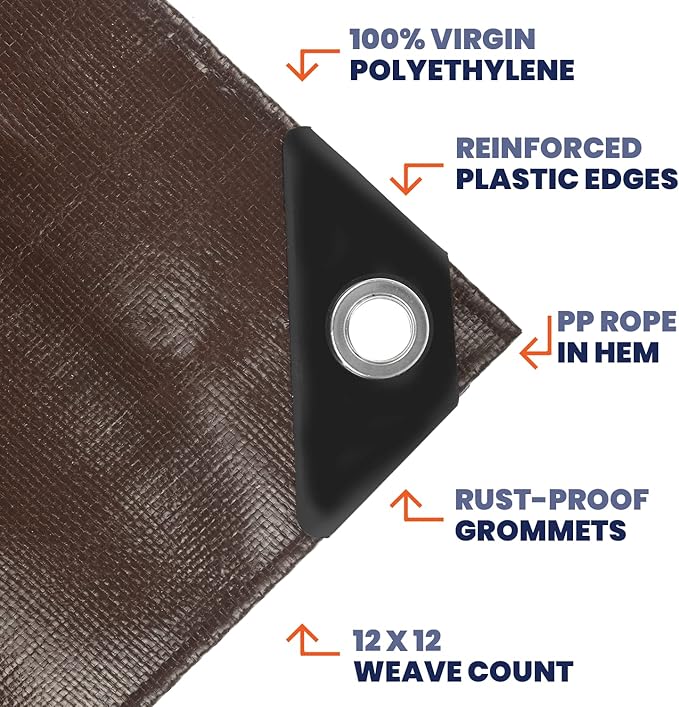 Tarpco Safety Heavy Duty 7 Mil Tarp Cover, Waterproof, UV Resistant, Rip and Tear Proof, Poly Tarpaulin with Reinforced Edges for Roof, Camping, Patio, Pool Cover, Boat (Brown/Black 20′ X 35′)
