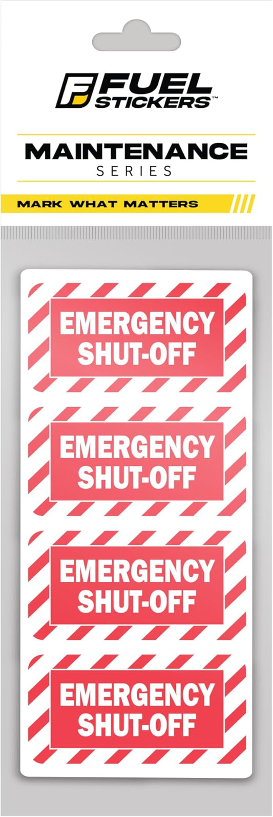 Emergency Shut Off Sticker (small) | Emergency Stop Stickers | Shut Off Valve Sign for Powered Machinery and Equipment - Heavy-Duty, Weatherproof, Ultra Durable – USA Made (2x1 inch), 20 Labels