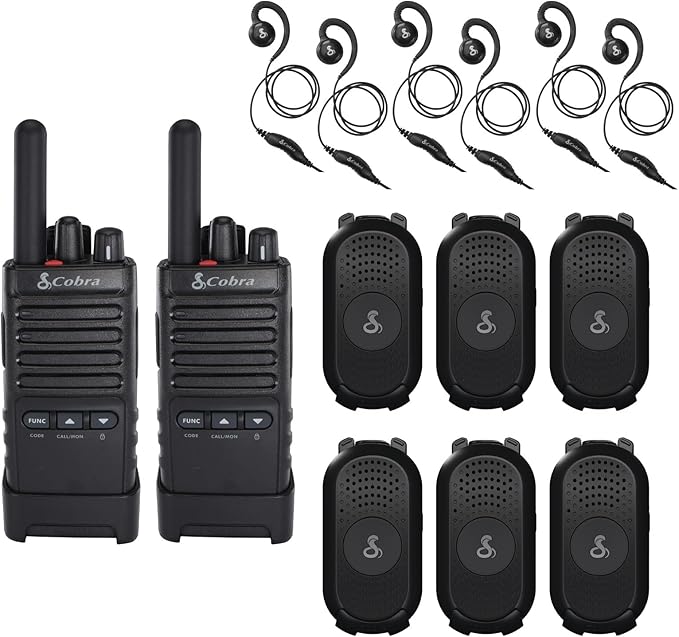 Cobra Business Radio Bundle – 8 Professional Walkie Talkies (6 PX280, 2 PX650) + 6 Headsets - Compact Long-Range Two-Way Radios, Dock Chargers, IP54 Durable, Rechargeable