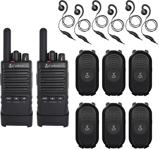 Cobra Business Radio Bundle – 8 Professional Walkie Talkies (6 PX280, 2 PX650) + 6 Headsets - Compact Long-Range Two-Way Radios, Dock Chargers, IP54 Durable, Rechargeable