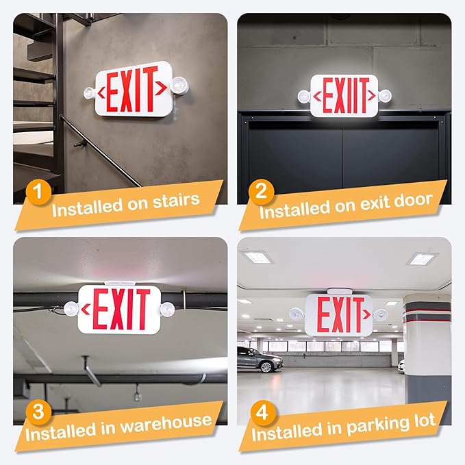 LIT-PaTH 12 Pack LED Exit Sign with Emergency Lights, Double-Sided Combo Emergency Exit Lighting with Backup Battery, Hardwired, UL94V-0 Fire Resistant, 120-277V, Ceiling & Wall Mount