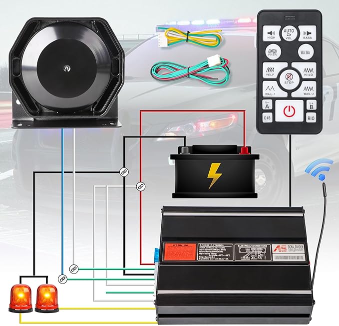 Police Car Emergency Siren Pa System for Vehicles Ambulance Firefighter Truck 20 Tones 200W 118-130DB Wireless Remote with Handheld Microphone Speaker