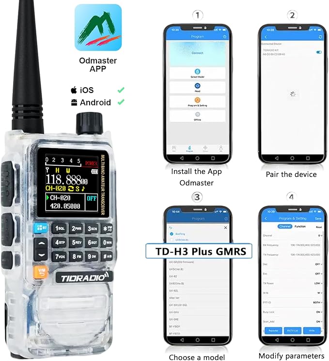 TIDRADIO TD-H3 Plus GMRS Radio Handheld Long Range Walkie Talkies USB-C Charging & Wireless Programming Rechargeable Two Way Radios 2500mAh Battery NOAA Weather Radio Frequency Copy - 2 Pack Crystal