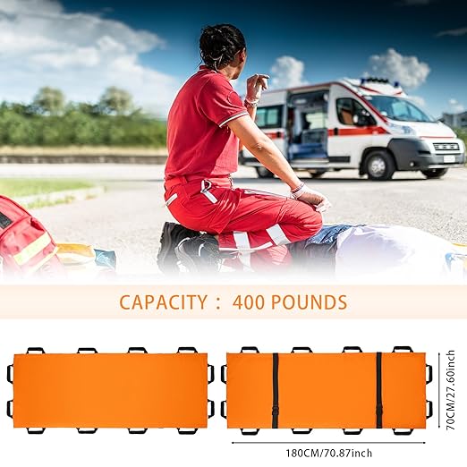 Portable Transport Stretcher with 12 Handles，Dog Stretcher & Gurney with Carrying Bag Patient Animal Mover Travel Size Emergency Casualty Evacuation-Capacity 400lbs (Orange)