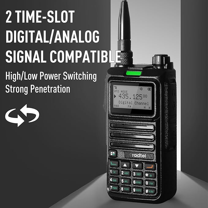 Radtel RT-4D DMR Radio 1024 Channels Walkie Talkie, Dual Band Dual Mode Analog/Digital Two Way Radio, Dual Time Slot Tier 1+2, Ham Radio UHF VHF Spectrum