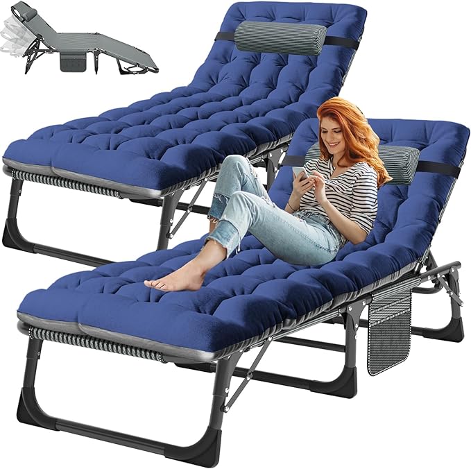 ABORON Patio Lounge Chair, Folding Guest Bed Cot for Adults, 500LB Heavy-Duty Capacity, Portable Extra Bed with Comfort Mat, Quick Fold Design for Indoor Guest Stays & Temporary Use