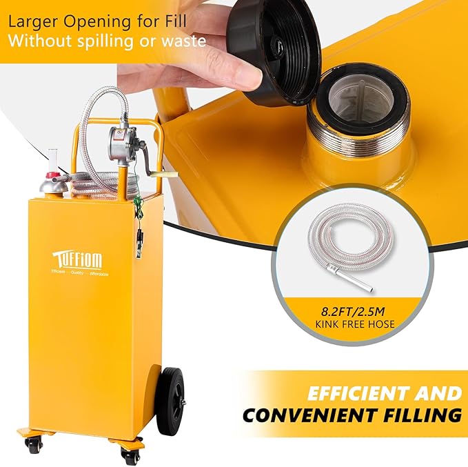 TUFFIOM 30 Gallon Portable Gas Caddy w/Swivel Wheels,Fuel Storage Tank, Gasoline Diesel Can with Fuel Transfer Rotary Hand Siphon Pump for Automobile ATV Car Mower Tractor Boat Motorcycle