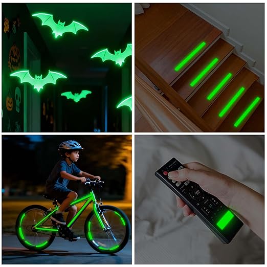 ADHES Green Glow in The Dark Tape 1 Inch x 65FT, Waterproof Reflective Tape for Stairs, Floors, Walls, Party, Emergency Exits & DIY Projects