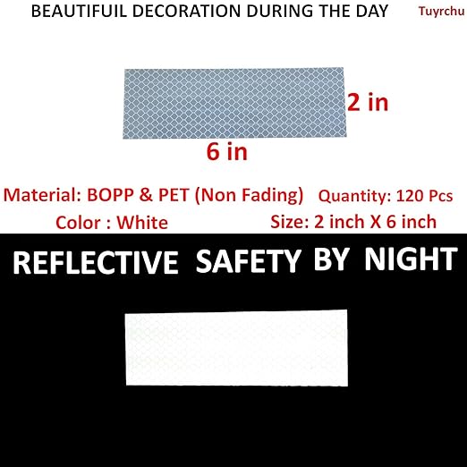 White Reflective Stickers 2 inch X 6 inch, Outdoor Waterproof High Visibility Warning Safety Adhesive Reflector Tape (120 Pcs)