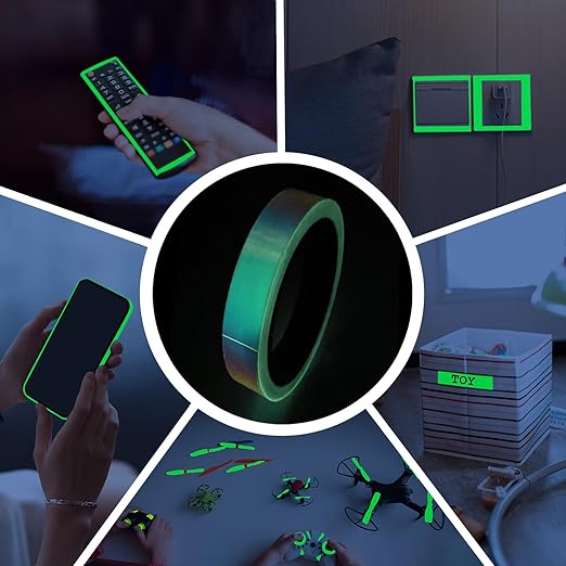 Glow in The Dark Tape - 2PCS 33 FT X 0.5 Inch Glow Tape, Fluorescent Tape, Waterproof Luminous Reflective Tape for Stairs, Walls, Steps, Exit Sign, Theatres, Staged & Dark Areas