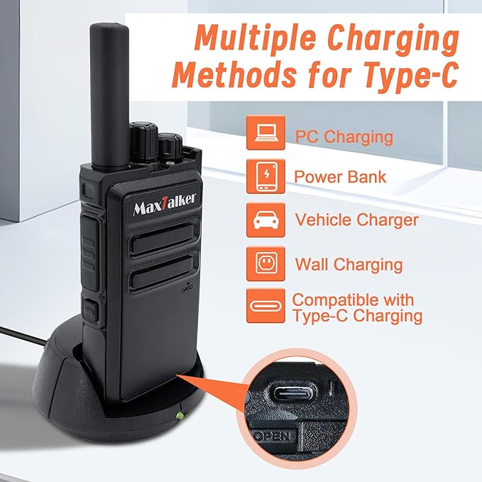 MT-5X Walkie Talkies Long Range for Adults, 2 Way Radio with Conduit Earpiece, Radios Walkie Talkies with Rechargeable Type-C Charging Battery, Two Way Radio for Family, Camping, School（6 Pack）