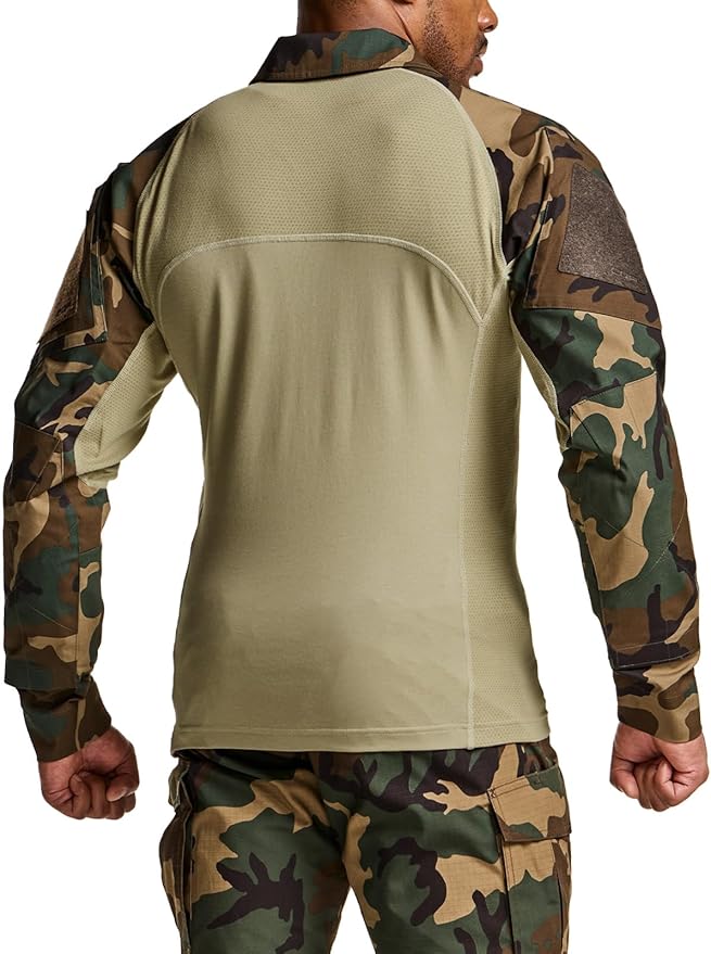 CQR Men's Combat Shirt Tactical 1/4 Zip Long Sleeve Military BDU Shirts Camo EDC Top with Pockets