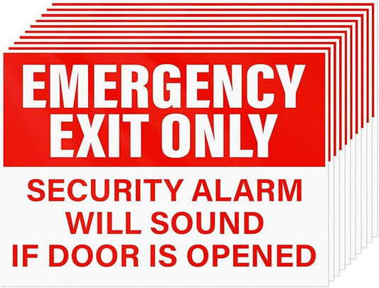 10 Pack Emergency Exit Only Security Alarm Will Sound If Door Is Opened Stickers 10 × 7 Inches Vinyl Self Adhesive Waterproof Safety Signs for Workplace Warehouse Office