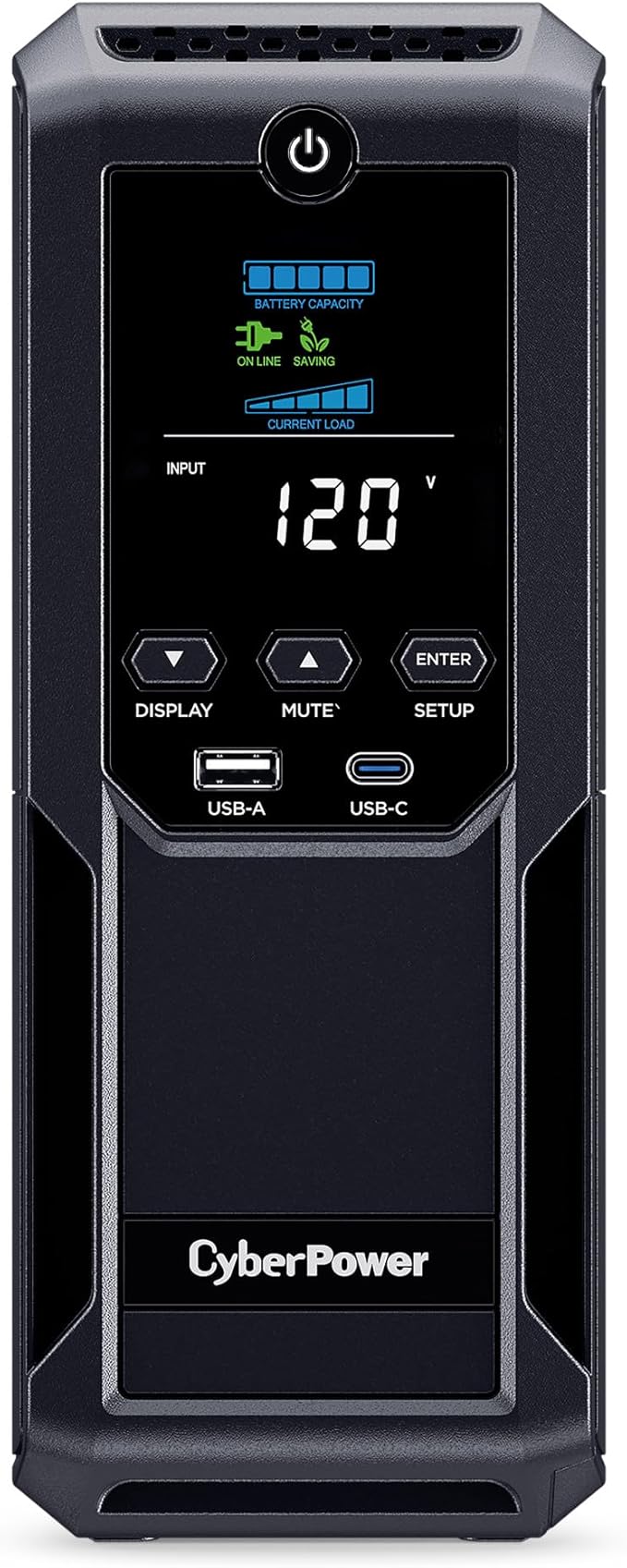 CyberPower CP1350AVRLCD3 Intelligent LCD UPS System, 1350VA/815W, 12 Outlets, 2 USB Ports, AVR, Mini Tower, Black