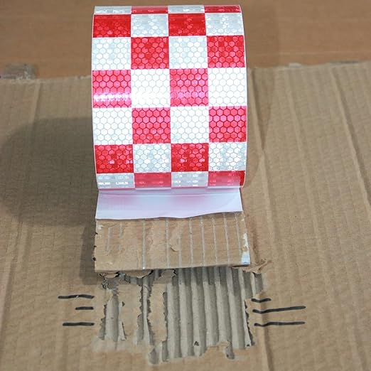 Reflective Tape Red and White 4 inch X 66 feet, Outdoor Waterproof Hazard Conspicuity Warning Industrial Marking Tape