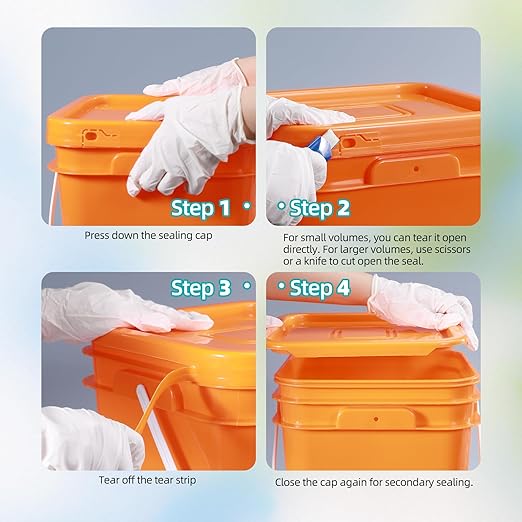 ASEVAT Orange 3.5 Gallon Bucket with Lid, Square Food Grade Storage Containers with Lids, Pail Container with Handle, Bucket for Cleaning Heavy-Duty Extra Durable BPA Free