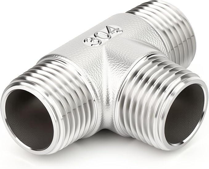 TAISHER 5PCS 304 Stainless Steel Tee Pipe Fittings, 1/2" x 1/2" x 1/2" NPT Male Pipe Fittings