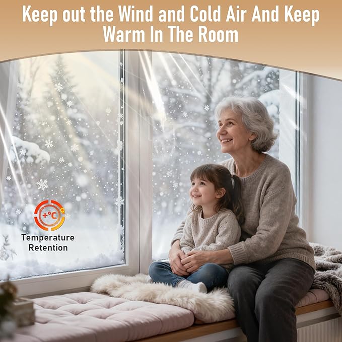 Window Insulation Kit for Winter,Plastic Shrink Film Indoor Thermal Seal to Block Drafts, Cold Air for Windows and Patio Doors,3-Pack(42"W x 62"T)