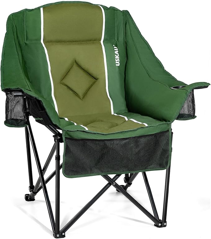 Oversized Folding Camping Chair for Adults Heavy Duty Padded Outdoor Chairs Big and Tall XL Picnic Chair with Cup Holders 400lb Capacity, Comfy for Lawn Sports and Outside Use