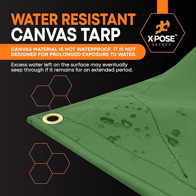 Xpose Safety 10oz Green Canvas Tarps 12' x 14' – Bulk Full Pallet (80 Packs) – Multipurpose Heavy Duty Water-Resistant Tarpaulin with Brass Grommets for Camping, Canopy & Equipment Protection