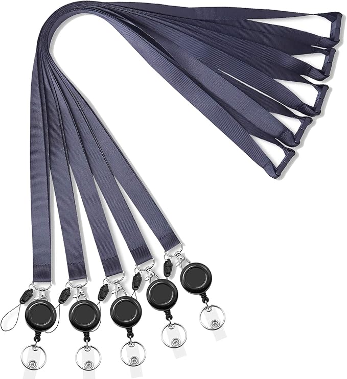 Black Lanyards 5 Pack with Retractable bagde Reel,Breakaway Safety Lanyard for ID Badge Holder