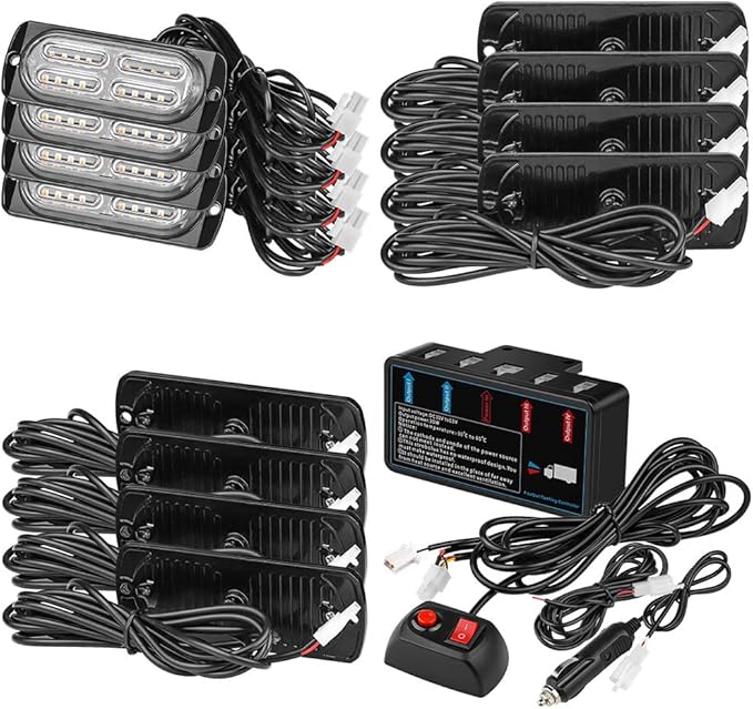 Upgraded LED Emergency Strobe Warning Lamps Kit, 4 Pods 20LEDs, 18 Flash Patterns for Warning, Side, Prompt, Marker, Beacon Light (Blue)