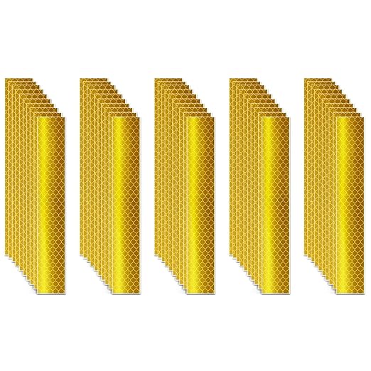 Non Fading Yellow Reflective Stickers 1 inch X 6 inch, Outdoor Waterproof High Visibility Warning Safety Adhesive Reflector Tape (50 Pcs)